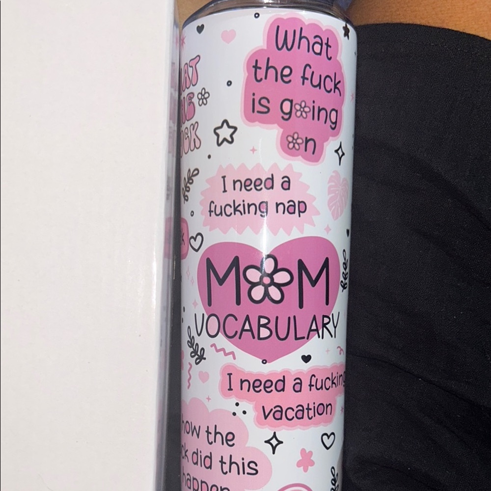 New “Mom Vocabulary“ 20 oz stainless steel tumbler with gift box & straw